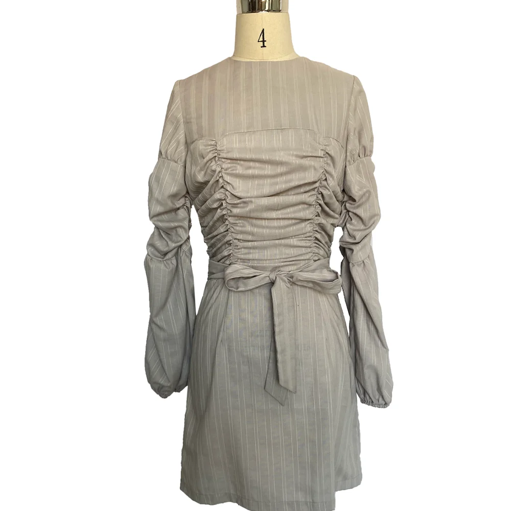 New early autumn fashion drape long sleeve belt belt evening dress women pleated gown dresses