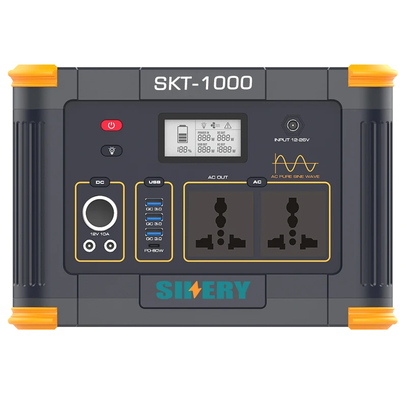 Sikery 1000w Portable Power Station Solar Generator 999Wh Lithium Battery Pure Sine Wave 110V 220V Outdoor Camping Power Station