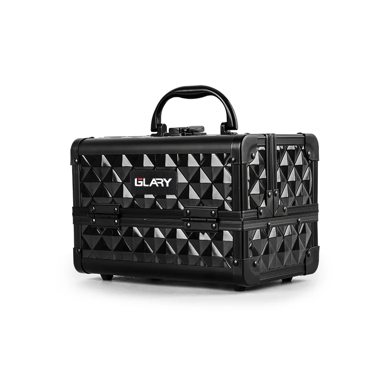GLARY professional aluminum makeup travel case with handle small portable makeup box case dustproof makeup storage case box