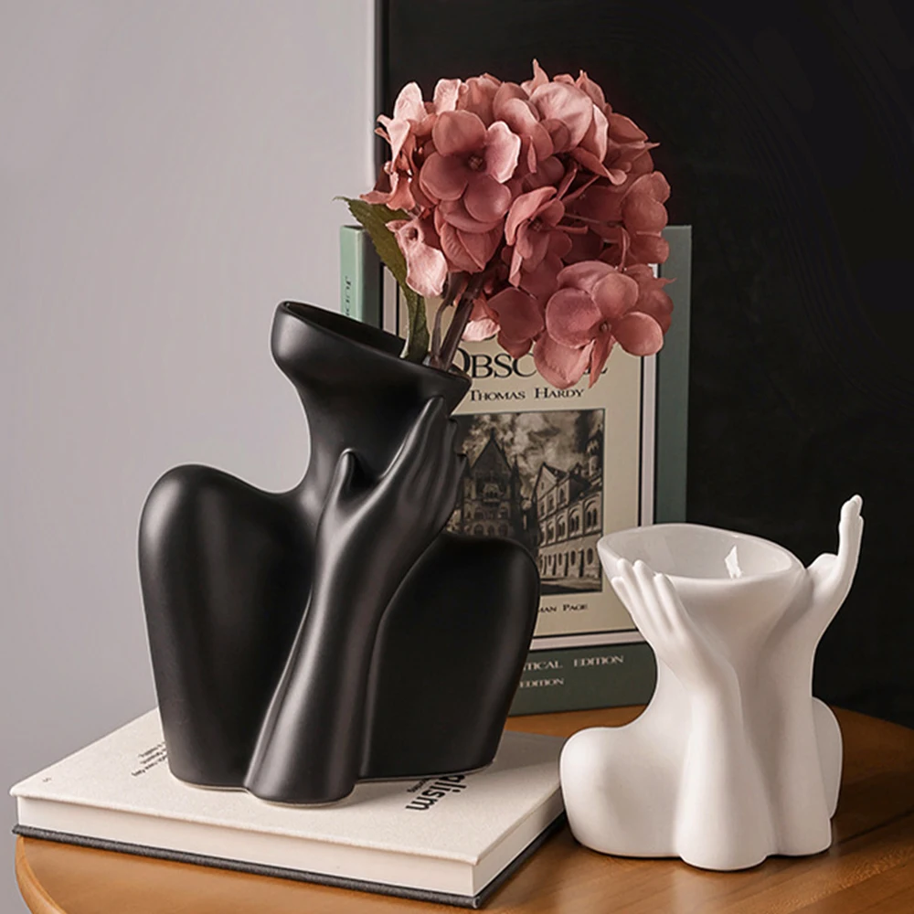 High Quality European Nordic Human Body Art Creative Ceramic Vase Decor Modern Boho Ornamental Flowers Vase For Living Room