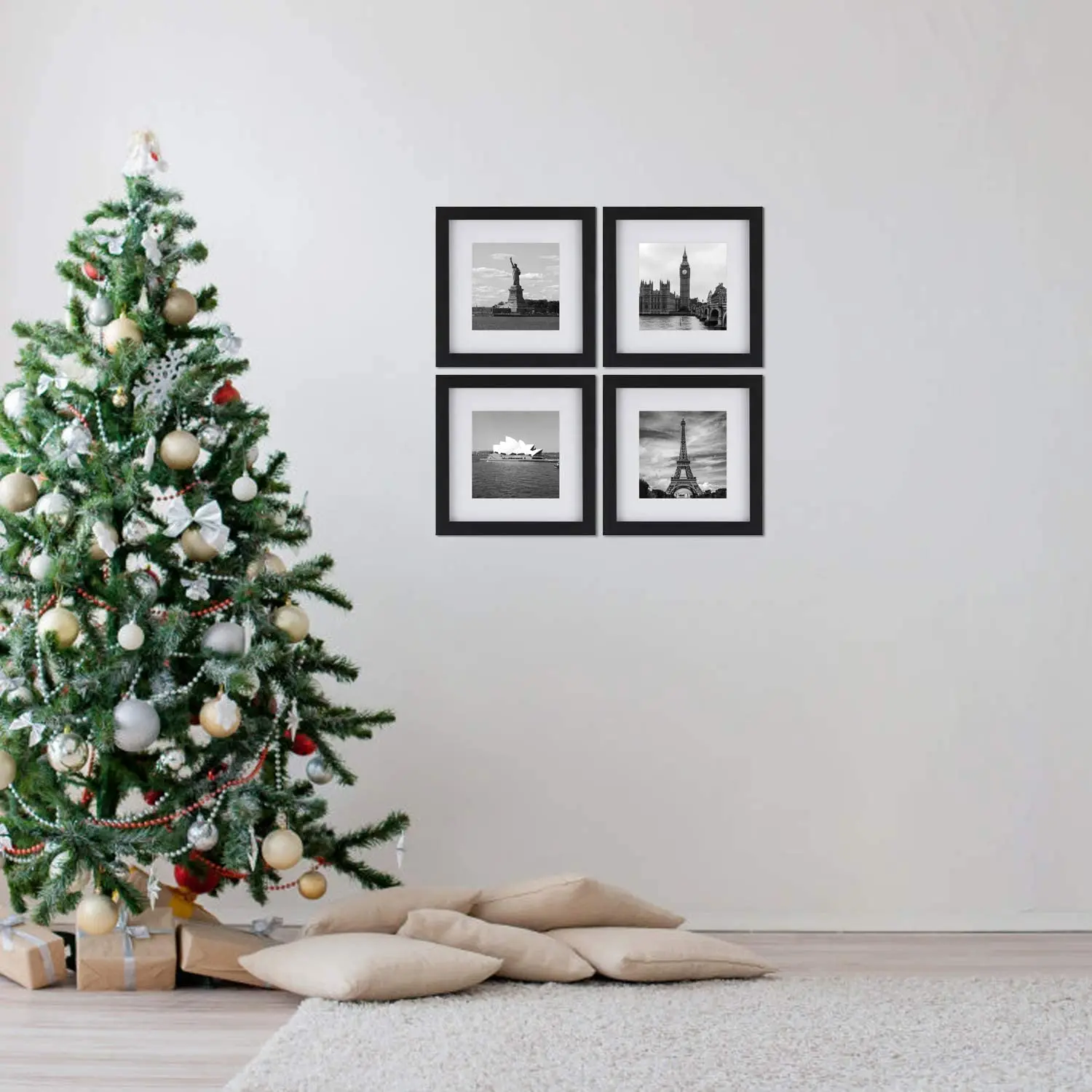 4pcs Modern Home Decoration Gallery Wall Pine Wood Photo Frame Set