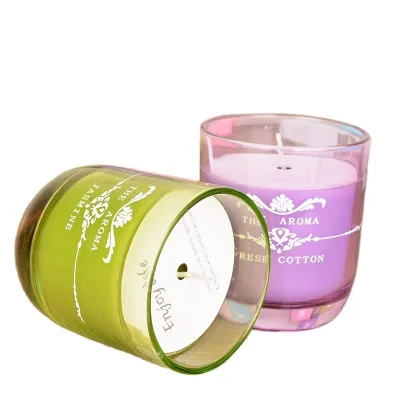 
Hot Selling High Quality SPA Essential Oil Tropical Flavor Smokeless Smoked Colored Glass Candles 