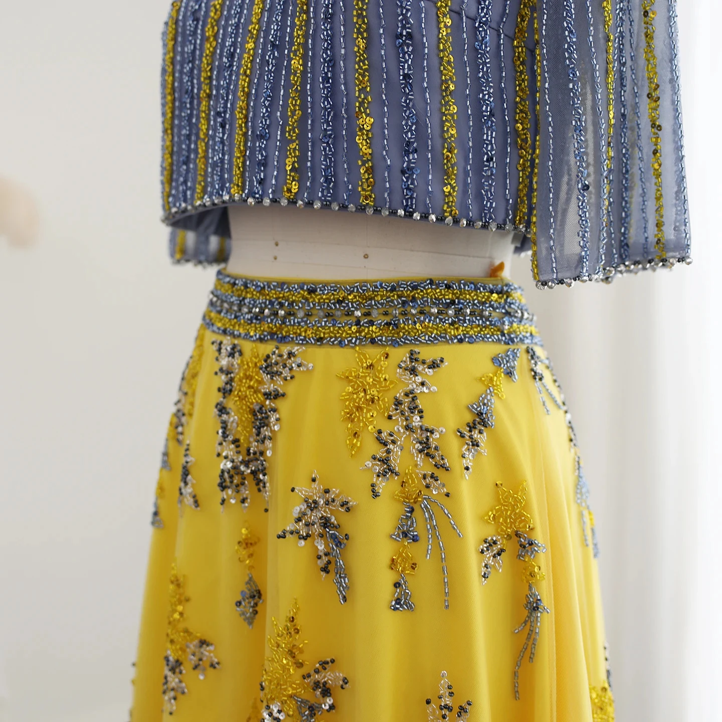 Luxury Dubai Blue Yellow 2 Pieces Evening Dresses for Women Wedding Party Elegant Long Arabic Formal Prom Gown SZ490