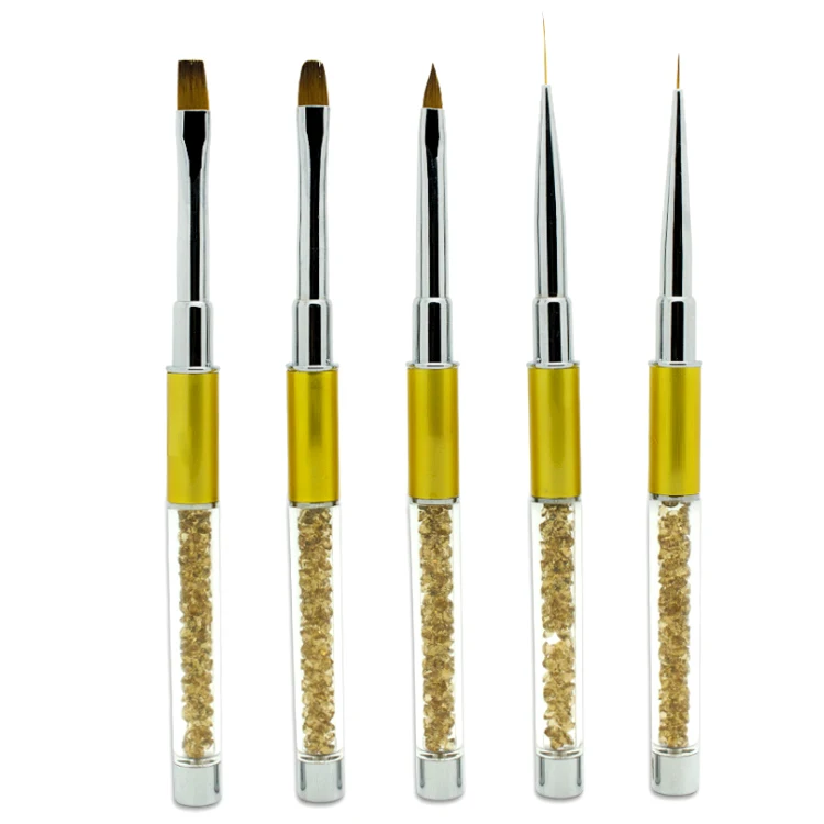 5Pcs Nail Art Liner Drawing Brush Pen Set Rhinestone Handle UV Gel Nail Painting Brushes