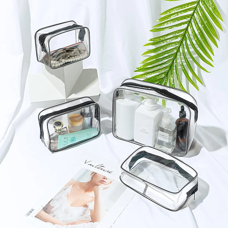 Custom Logo Makeup Bag Toiletry Bag Men Women Travel Sets Clear Zipper PVC Cosmetic Bag
