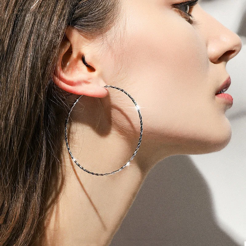 Мода большой круг 925 стерлингового серебра серьги большие круглые в виде колец earjewelry для женщин