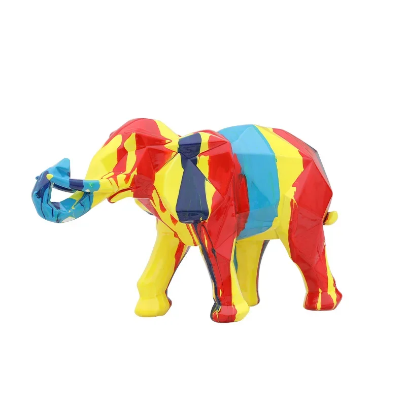 Dripping Color Graffiti Colorful Resin Decoration Cartoon Animal Elephants Small Statues Home Decoration Crafts