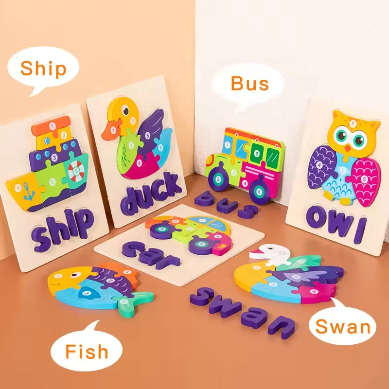 Early Educational 3D Animal Traffic Jigsaw Game Children Cognitive Wooden Matching Puzzles Toys For Kids Boys & Girls