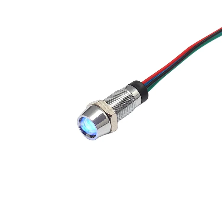 rgb tri color LED indicator light  three color pilot light signal lamp 8mm with 4 wires