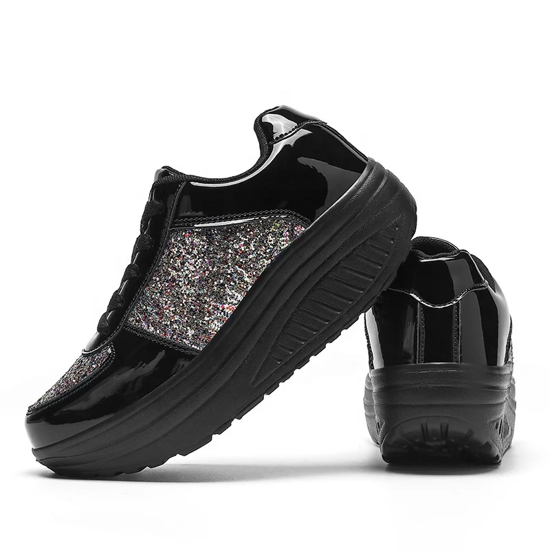 african hot selling sequined sneakers for women and ladies ultra light plus size rocking shoes black shoes women sneakers
