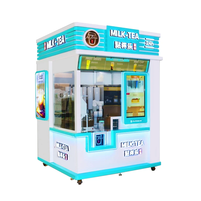 Robotic hand-cranked milk tea/coffee vending machine with coin machine credit card payment advertising screen coffee vending mac