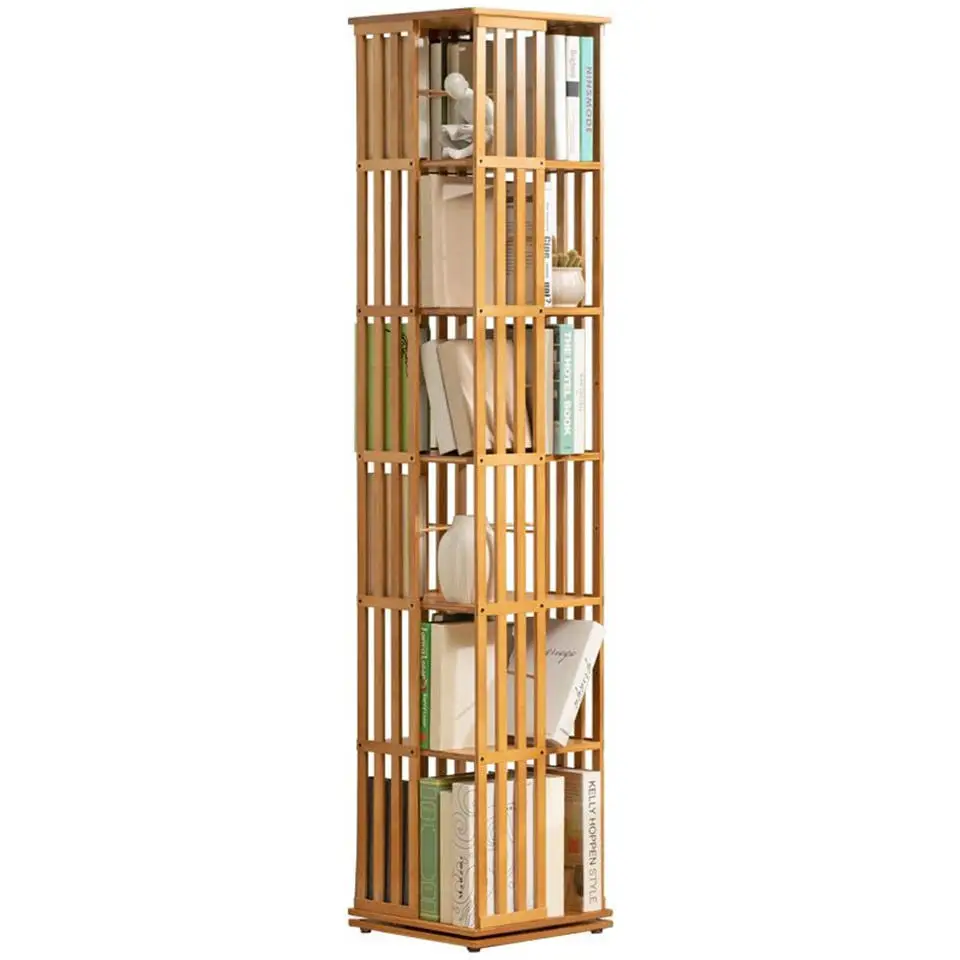 Bamboo Desk revolve Floor Standing 360 Degree Rotating Corner Desk Storage Organizer