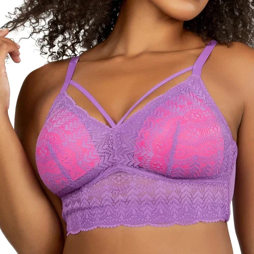 Ladymate ODM/OEM Sujetador de realce con encaje Women Full Bust Lace Longline Bralette wire free padded bras Plus size Lace Bra