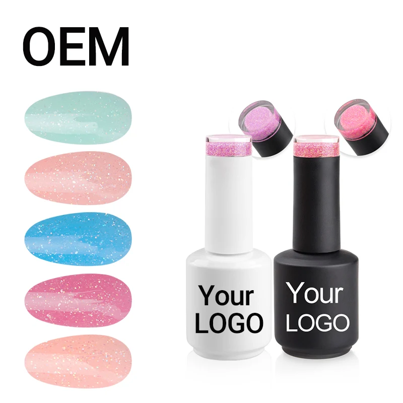 Colorful Gel Polish With Rubber Base High Gloss And Sparkle Soak Off Gel Shimmer Rubber Base