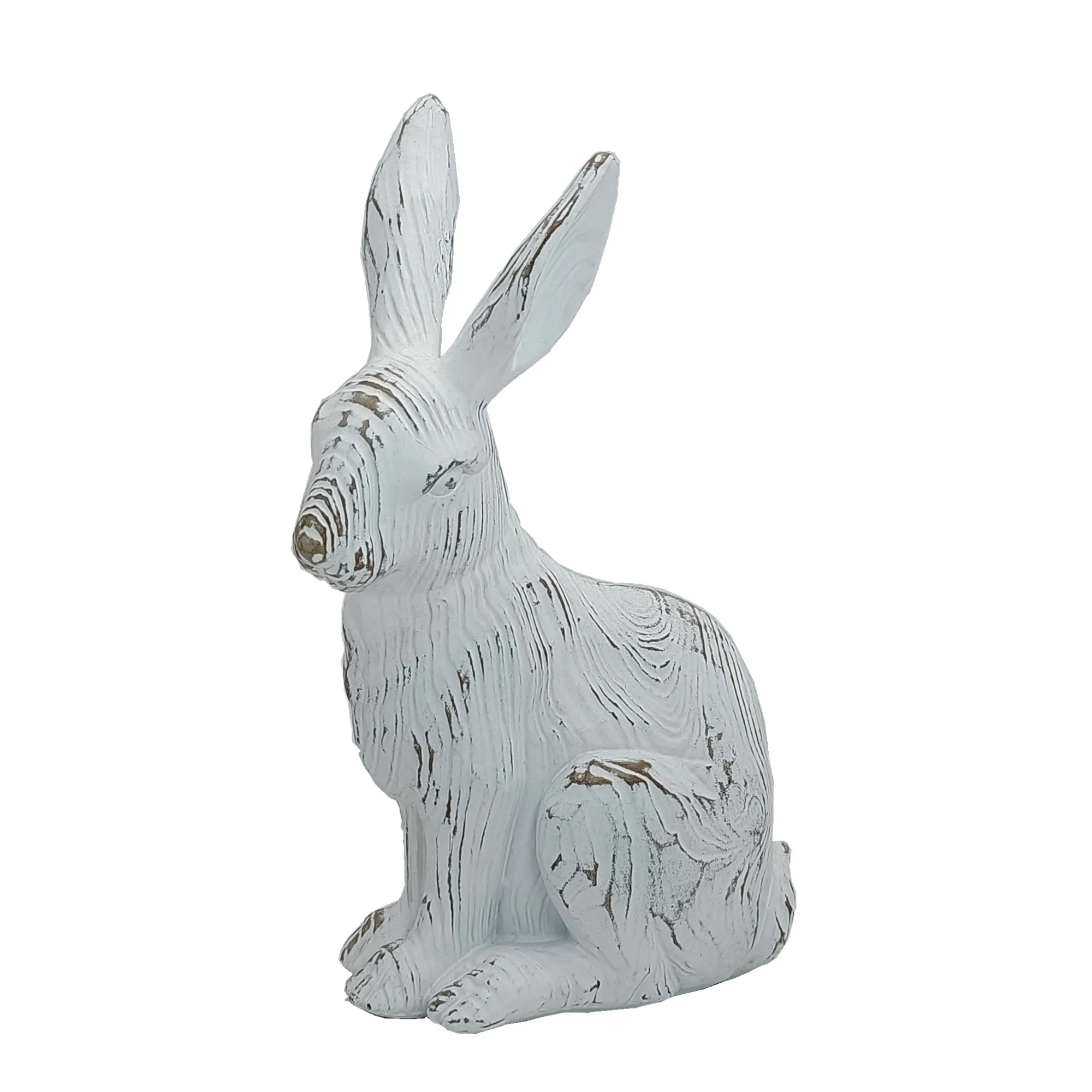 8 Inch Garden Decoration Resin Wood Carved Rabbit Statue Decoration Polyresin Bunny Sculpture Spring Decoration