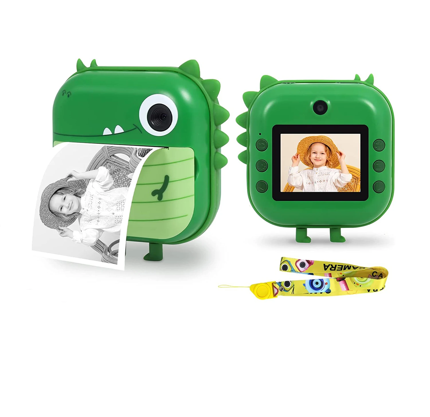 Детская мгновенная камера с динозавром, детская мини камера с термопечатью без чернил, двойная камера 48 МП, 1080P HD видеокамера с принтом