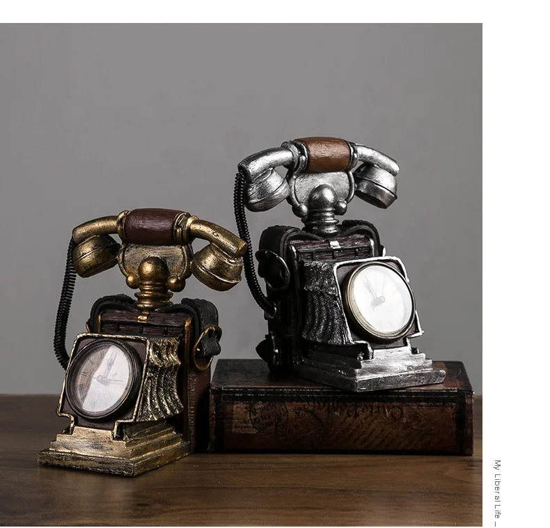 
Retro Telephone Model Clock Decoration Creative Study Cafe Restaurant Clock Decorations 