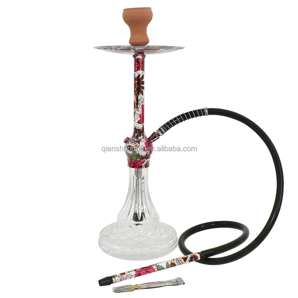 New design wholesale smoking taller cheap aluminum hookah shisha whole set glass hookah chicha with colorful patterns hookah