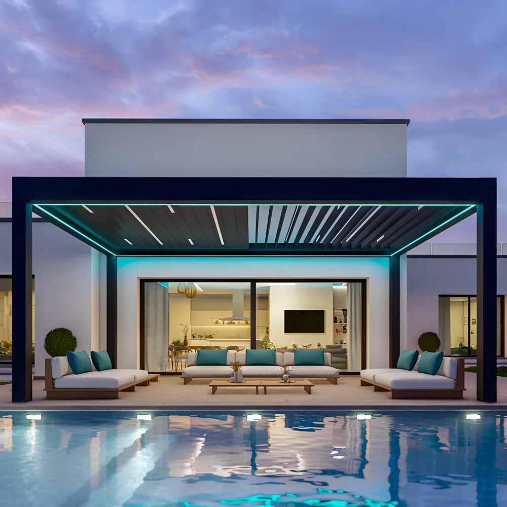 Custom modern pavilion gazebo pergola aluminium outdoor waterproof electric