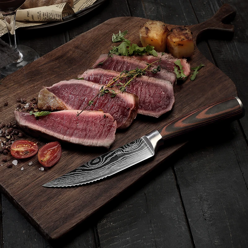 5.25 Inch Steak Knife Set Of 4 Ultra Sharp Serrated Stainless Steel Blade With Pakkawood  Handle Chef kitchen Knife Set