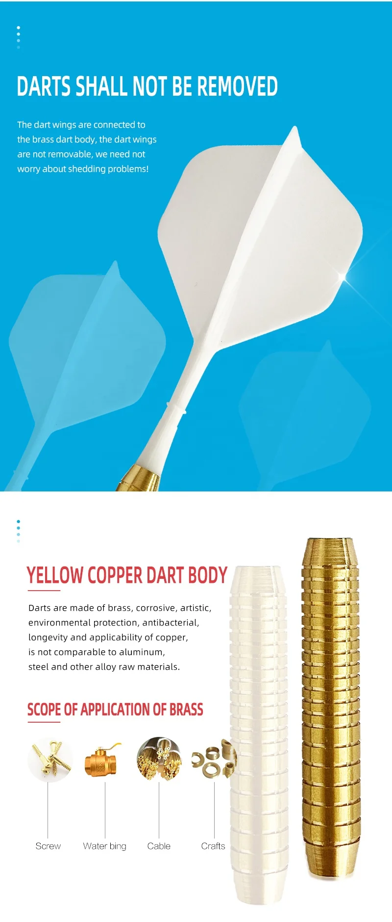 Yulong Brass dart with 100 soft dart tips for electronic dart machine for sale