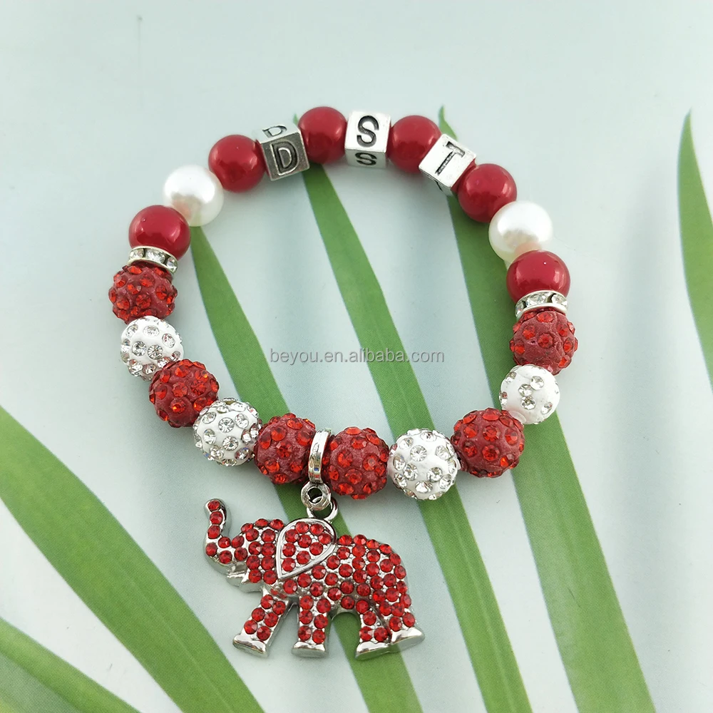 Custom Sorority Letters DELTA DST University Black Women Society Metal Bead Charm Handmade Pearl Elastic Bracelet Bangle Jewelry