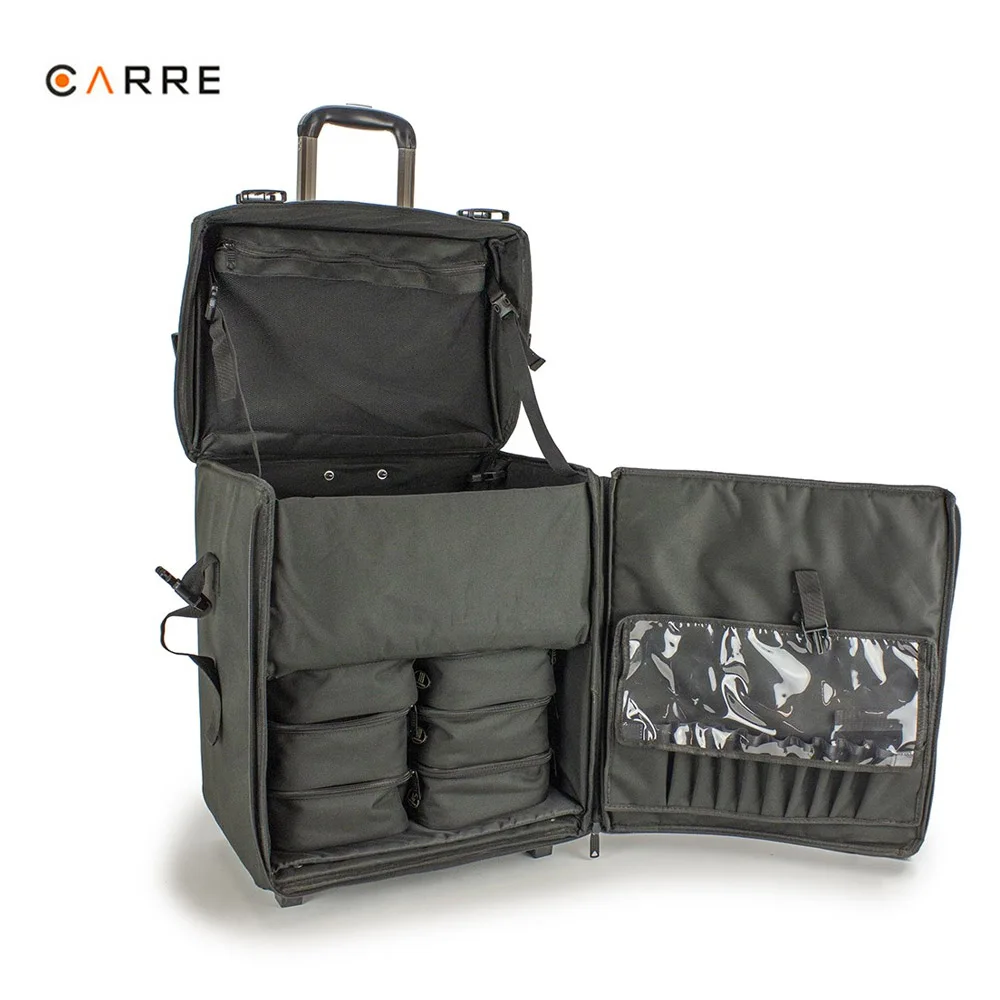 Soft Sided 1680D Nylon 2 in 1 Multifunction Nail Artist Hair Stylist Hairdressing Trolley Bag with Nail Polish Pouch