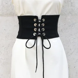 Straps Knotted Bow Wide Belts Corset Black White Elastic Women Waist Belts Ladies Waistband for Dress
