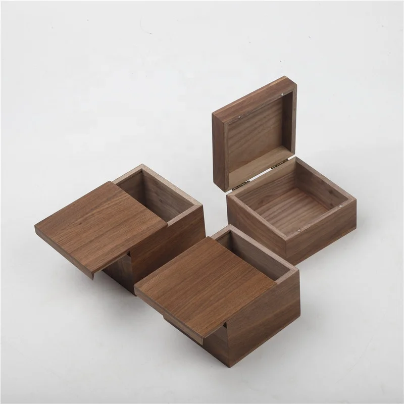 Wholesale simple walnut wood gift box with sliding lid custom engraved logo