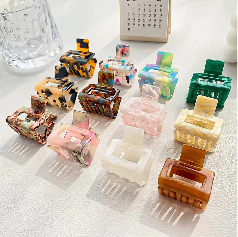 Hot Selling Leopard Geometry Square Acrylic Small Hair Claw Tortoiseshell Cellulose Acetate Mini 3.5cm Hair Claw Clips