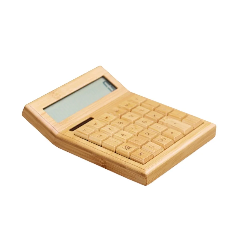 Custom Logo Gifts Citizen Simple School Wooden Scientific Calculator 12 Digit Desktop Bamboo Cute Calculator