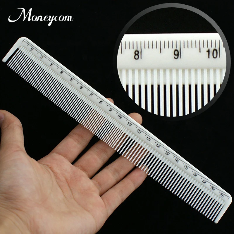Professional Antistatic Plastic Carbon Fiber Comb for Hair Salon Barber Comb Heat Resistance White comb with ruler MC-158