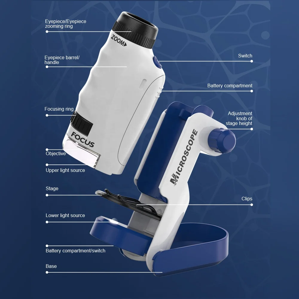 Handheld Digital Microscope STEM Science Toy 60x-120x LED Lightweight Pocket Microscope for kids with Storage Box