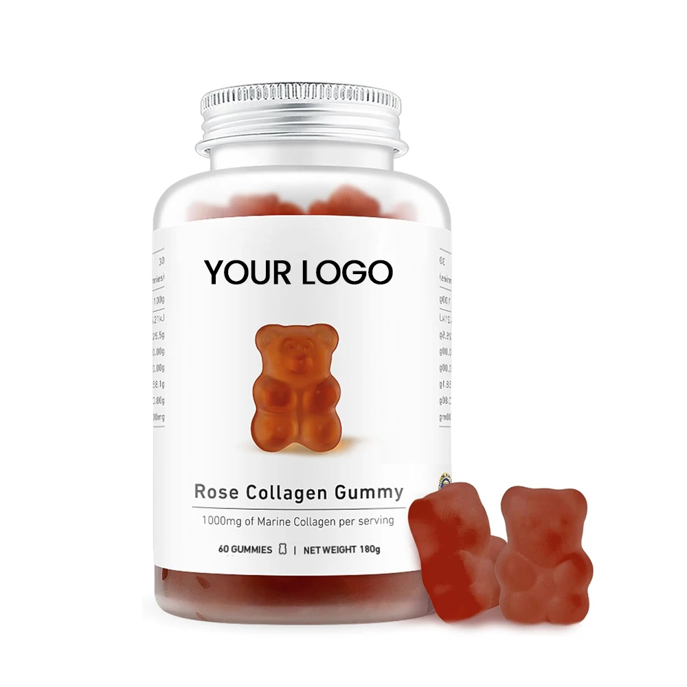 Rose Flavor Marine Hydrolyzed Collagen Gummies Private Label Factory Wholesale Skin Care Antioxidant Health Supplement Natural