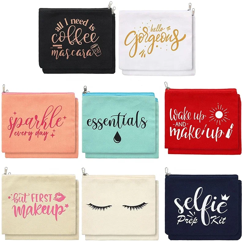 mini women sublimation logo makeup toiletry canvas cosmetic wash bag zipper custom travel pouch