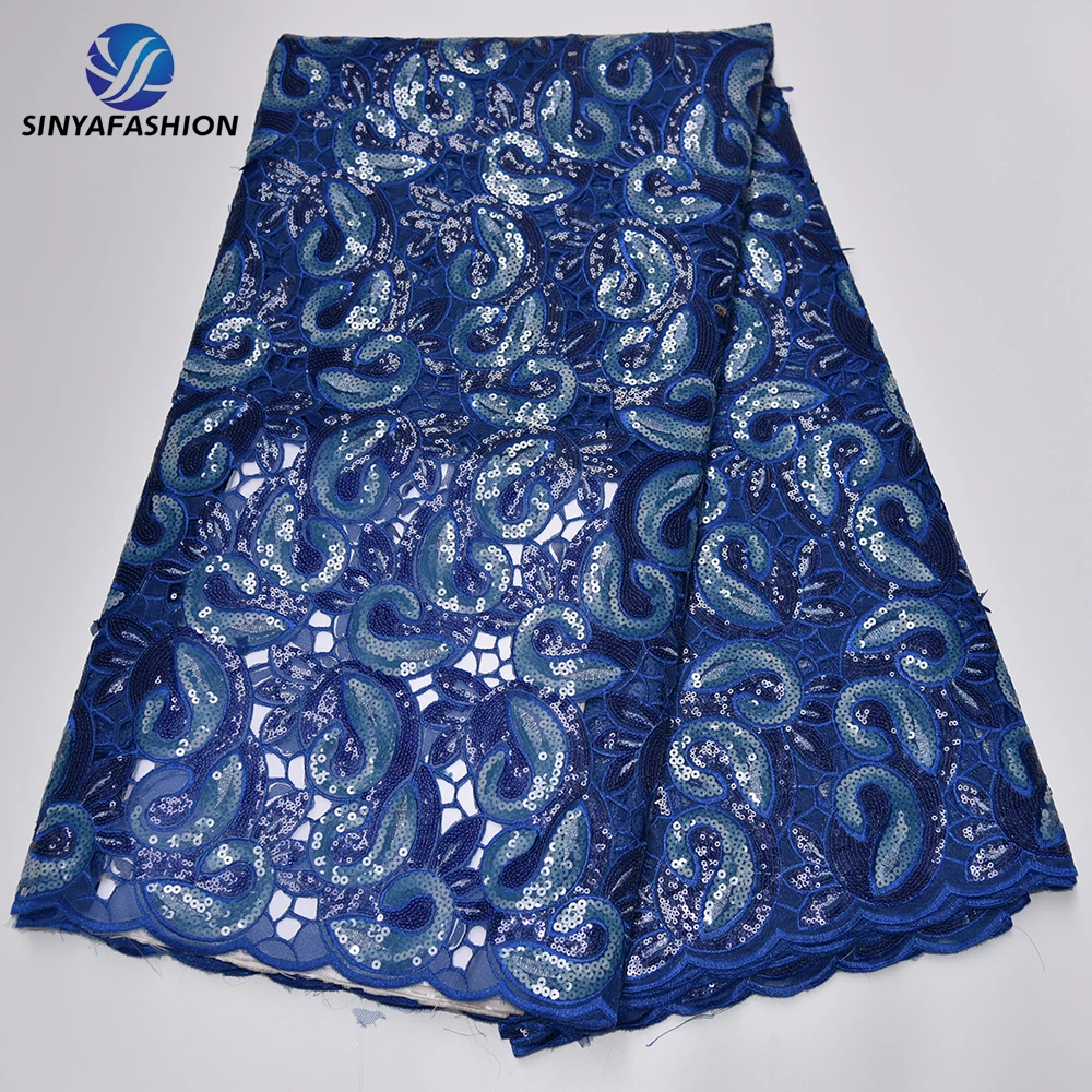Sinya New Style African Organza Lace Fabrics 5 Yards Hot Sale French Sequins Lace Embroidered Fabric for Wedding Party