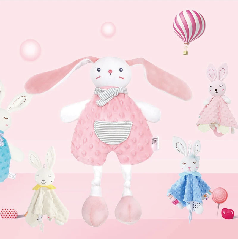SEEJOYOU OEM Custom Wholesale Cute Rabbit Elephant Animal Plush Toy With Teething Kids Baby Stroller Hanging Bear Soothing Toys