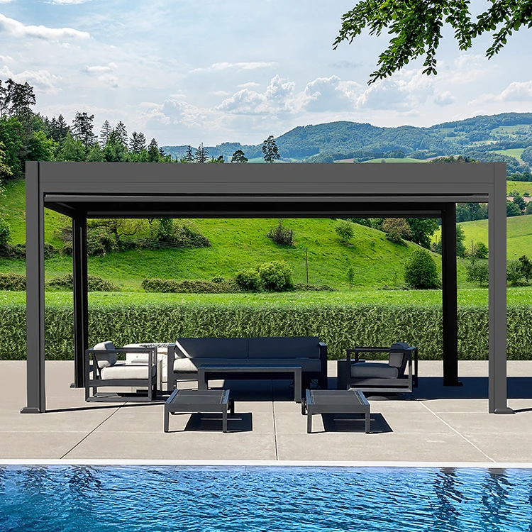 Motorised Outdoor Gazebo Modern Aluminium Louvre Roof Bioclimatic Pergola for Sunshade