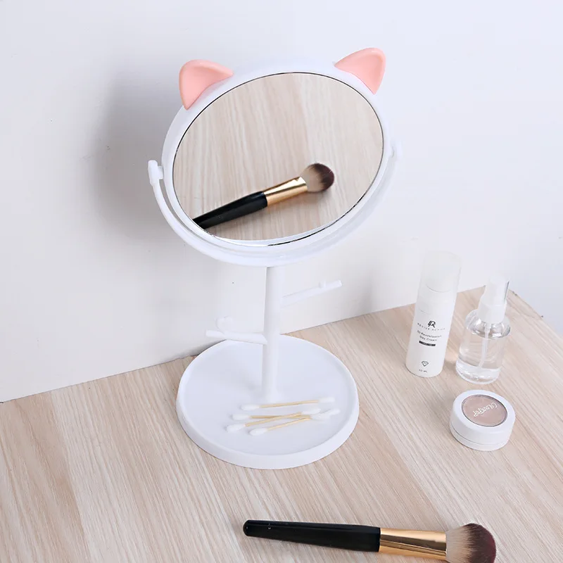 Creative Cartoon Cat Ears High List Bulb Makeup Mirror Students Soft Girls Dormitory Dressing Use Desktop Storage Vanity Mirror