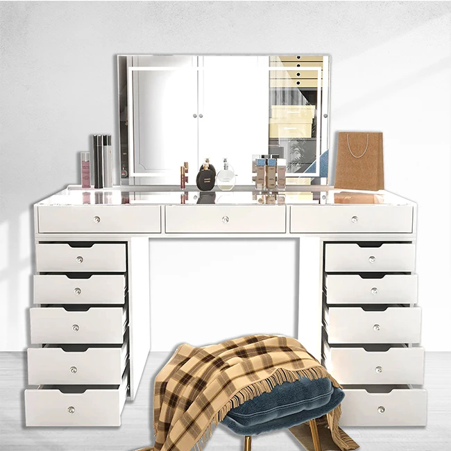 Luxury Design Makeup Vanity Dresser Cabinet Sets Bedroom Furniture Wooden Modern Dressing Table With Led Mirror