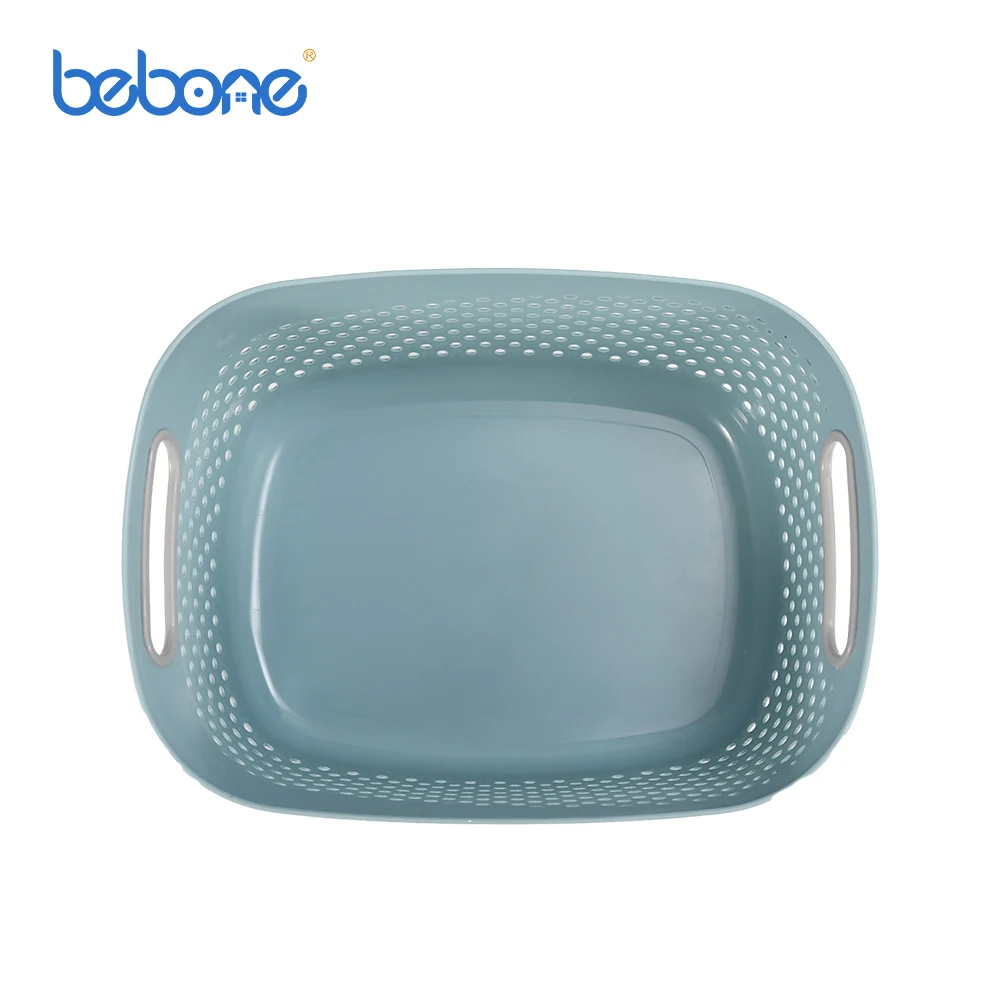Washing bin dirty clothes storage oval plastic laundry basket with cutout handles