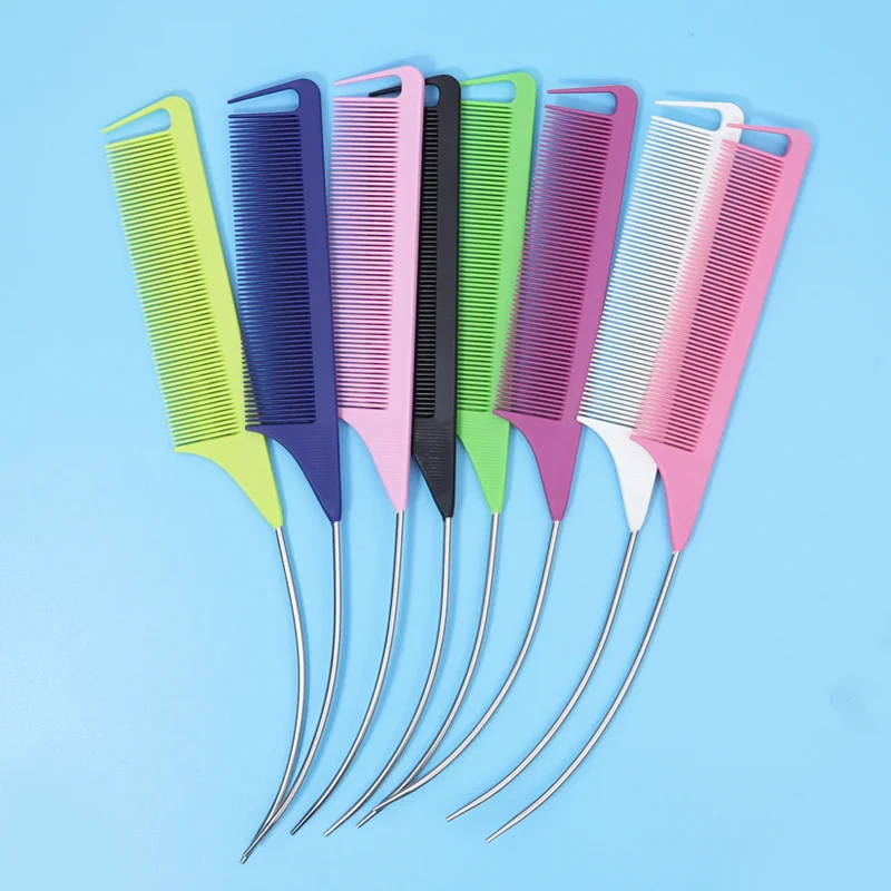 metal carbon fiber heat resistant hair styling parting comb bulk custom logo braiding precision teasing pin curved rat tail comb