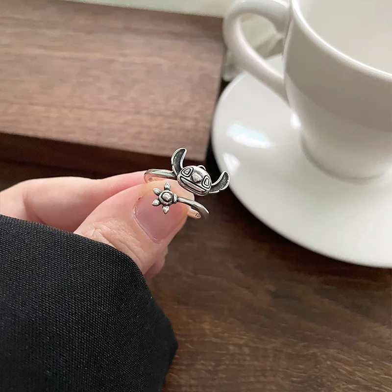2 Color High Quality Adjustable Silvering Metal Rings of Cute Monster Dog
