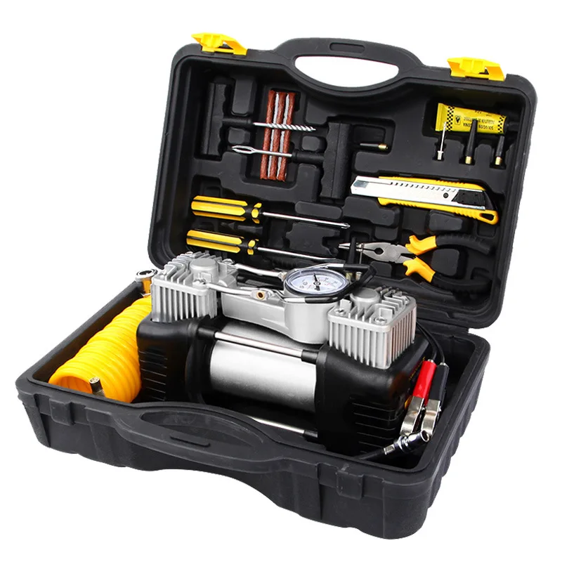 Heavy Duty Car Emergency Kit Double Cylinder Car Air Compressor Tire Pump Auto Air Inflator
