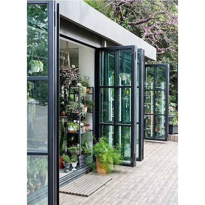 Accordion doors folding black exterior bifold exterior glass folding door system with screen