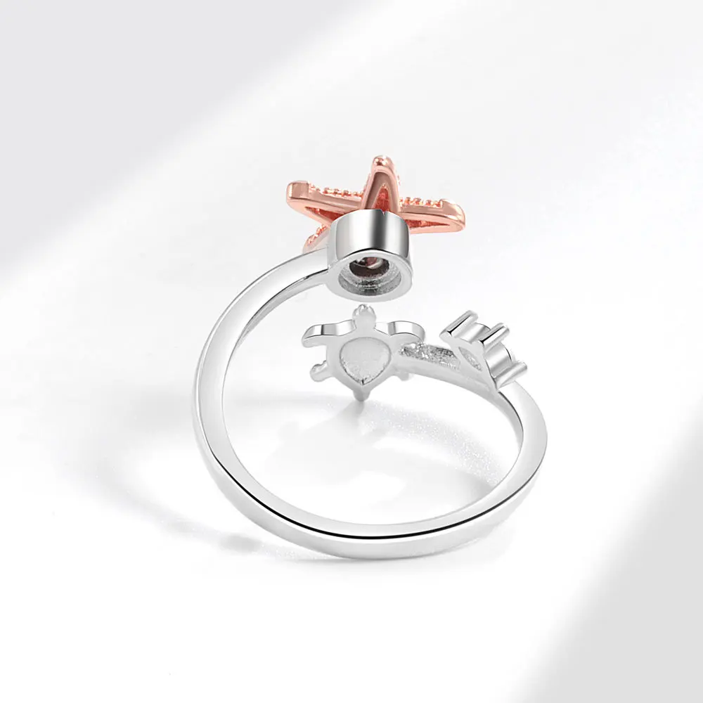 Daidan Starfish Rose Gold Anti Stress Fidget Spinner Rotating Gold Plated 925 Silver Turtle Ring In Silver