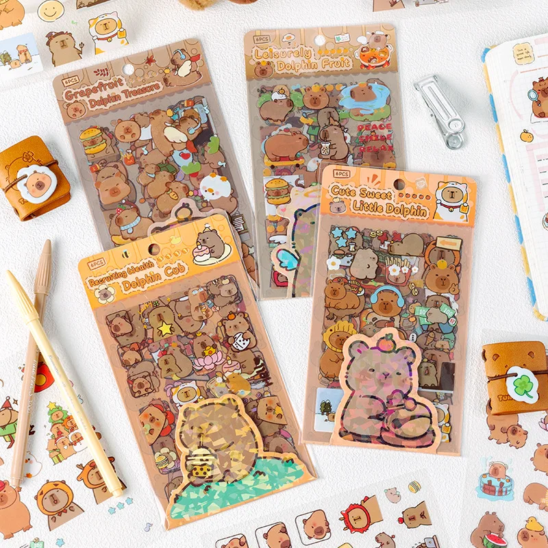 kawaii decorative stickers creative wholesale cheap price cute PET stationery sticker DIY cute capybara cartoon sticker set