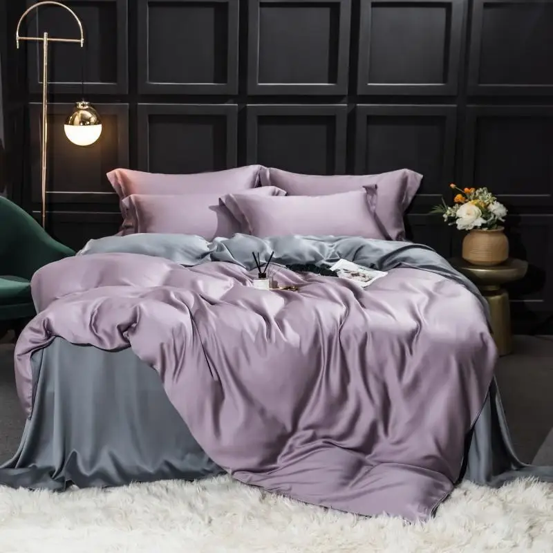 Tencel Bedding Set Wholesale Cuts Good Price Custom Set Organic Silk Pillow Case Bed Sheets Set Luxury King Size