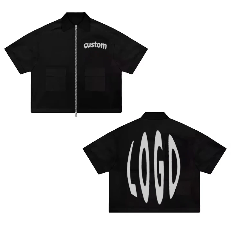 Custom High Quality Screen Printing Oversized Pocket Zip Black Boxy Screen Printing T Shirt Manufacturer