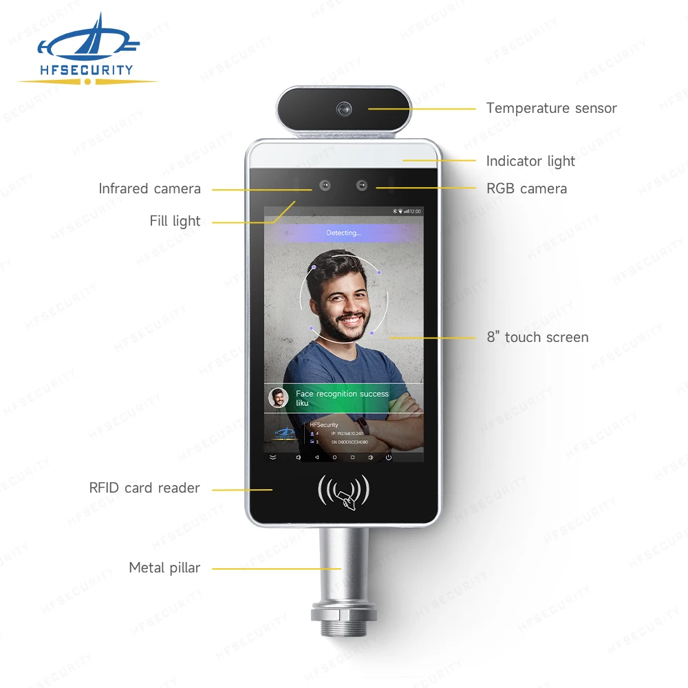 HFSecurity RA08T hot selling Android face temperature detection sensor access control system with cloud software